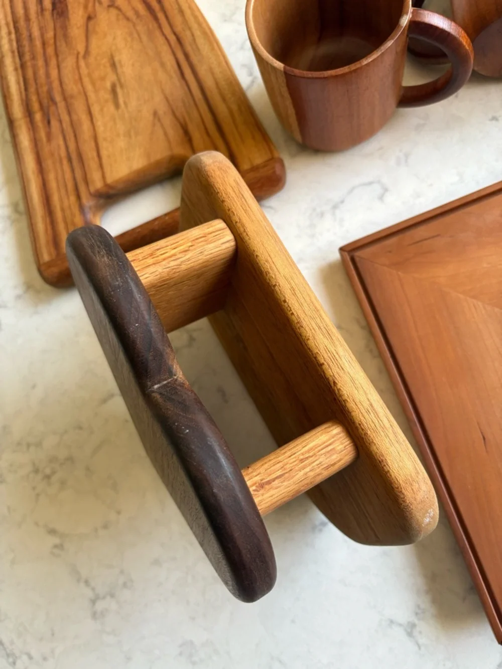 Vintage Mid Century Kitchen Serving Decor Lot Natural Wooden Mugs Trays & Boards